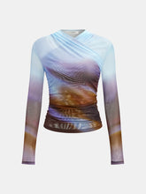 Criss Cross Printed Mesh Long-Sleeve Top